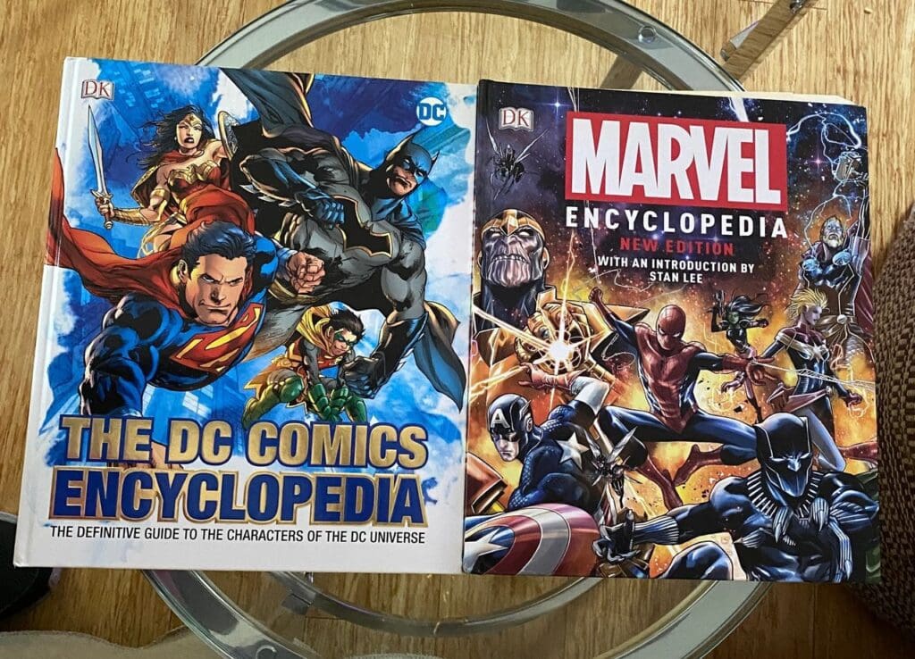 The dc comics encyclopedia and marvel comics encyclopedia.