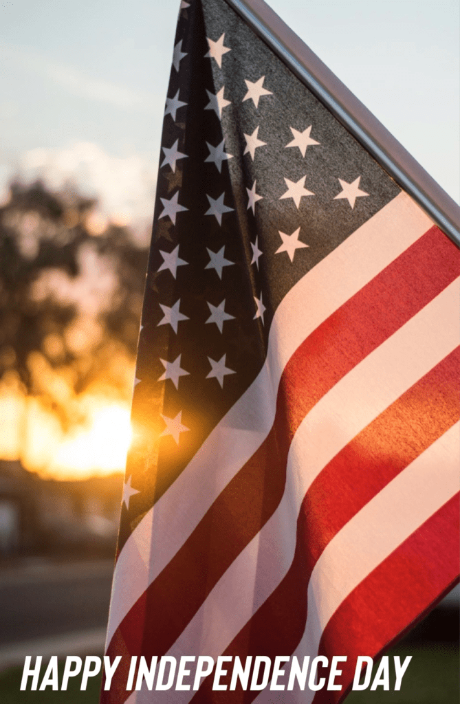 An american flag with the words happy independence day.