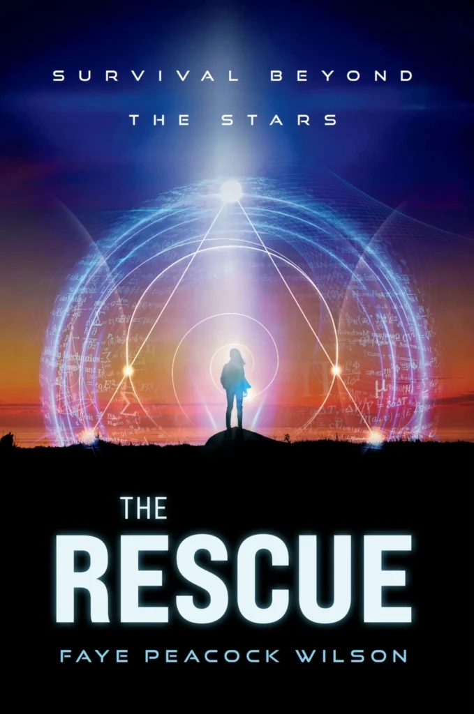 Book cover: silhouette and glowing geometric design.