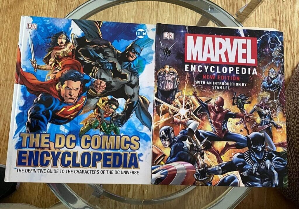 The dc comics encyclopedia and marvel comics encyclopedia.